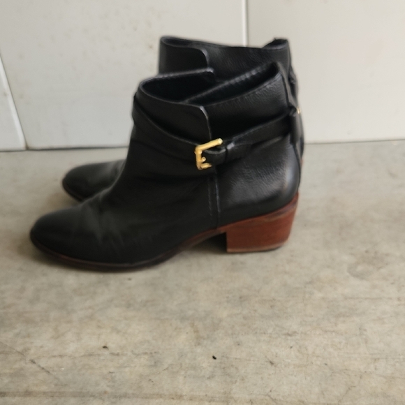 Kate Spade New York Black Leather Stacked Moto Ankle Boot Bootie Womens Sz - Picture 1 of 11